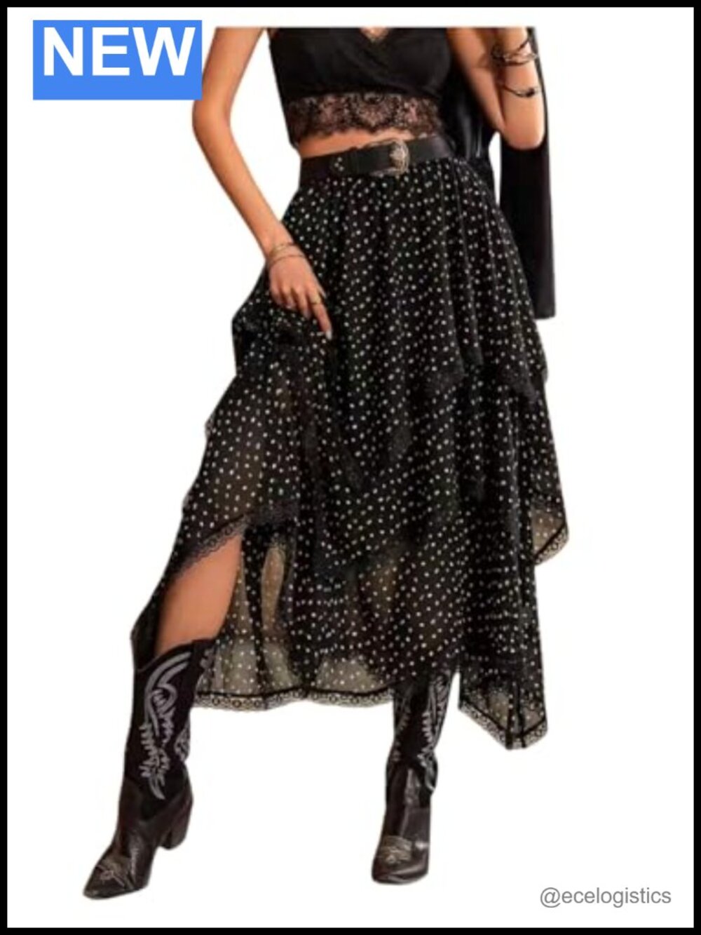 Y2K Polka Dot High Waist Layered Ruffle Asymmetrical Long Skirt